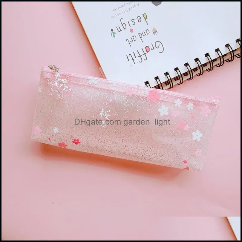 pencil cases transparent case kawaii bags school supplies cherry blossom matte japanese stationery cute pen 5462 q2