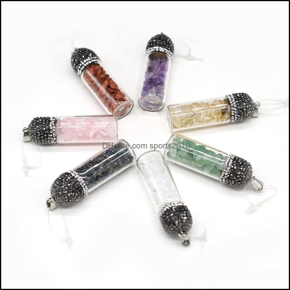 bottle reiki healing gravel green aventurine natural stone charms rose quartz crystal pendant diy necklace women fashion jewelry finding sports2010