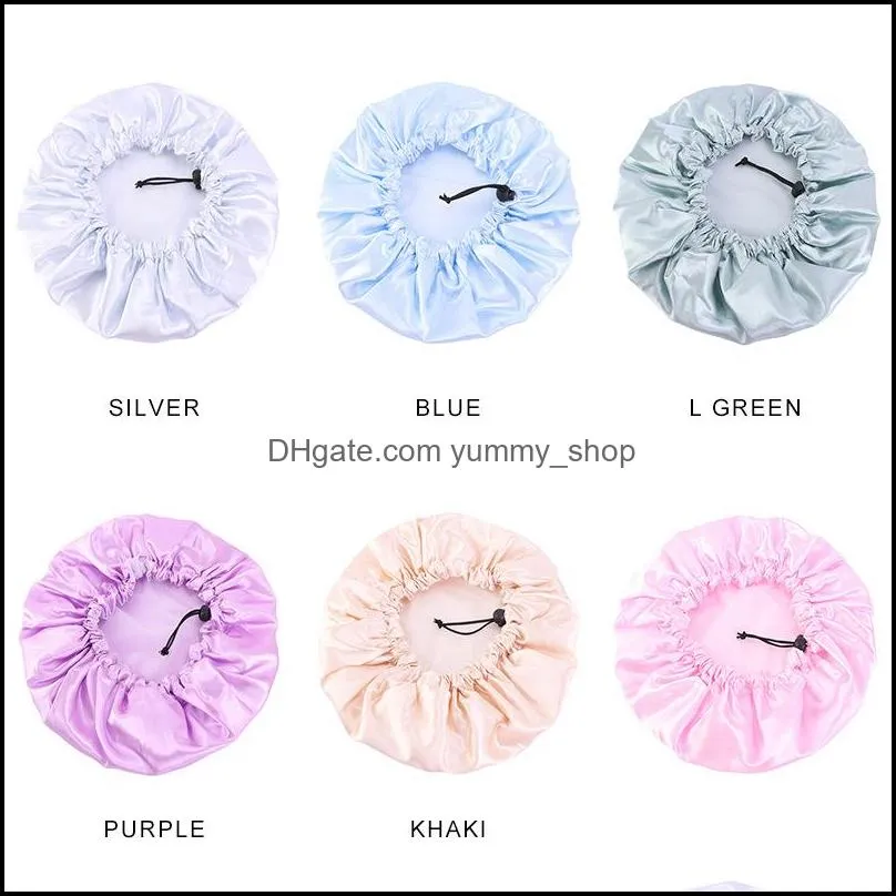 solid color adjustable women girl bonnet sleep caps satin turban bath waterproof night hat hair care fashion accessories