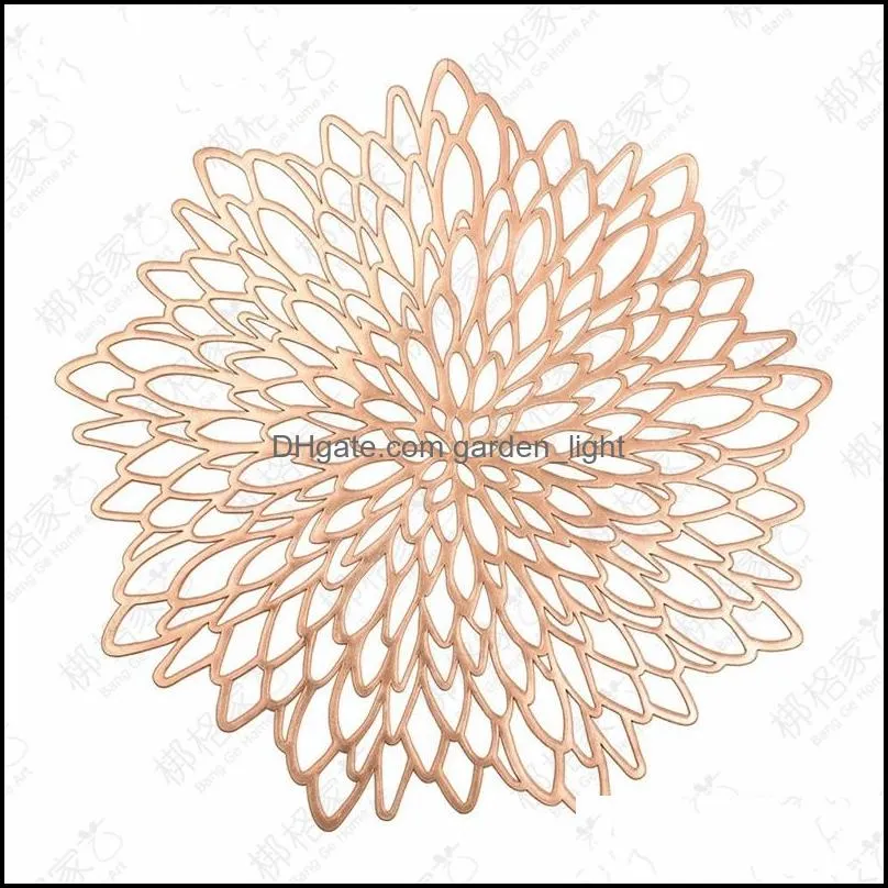 hollowing out mat pvc gilding plated hibiscus flowers geometric patterns pads home furnishing placemat red kitchen 3 05bg