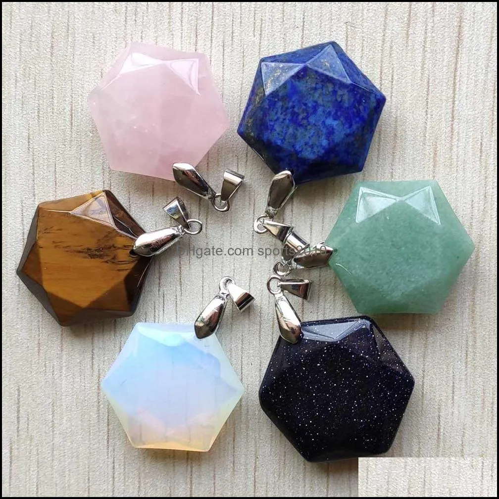 mix natural quartz stone charms faceted hexagon pendants for diy necklace jewelry accessories making sports2010