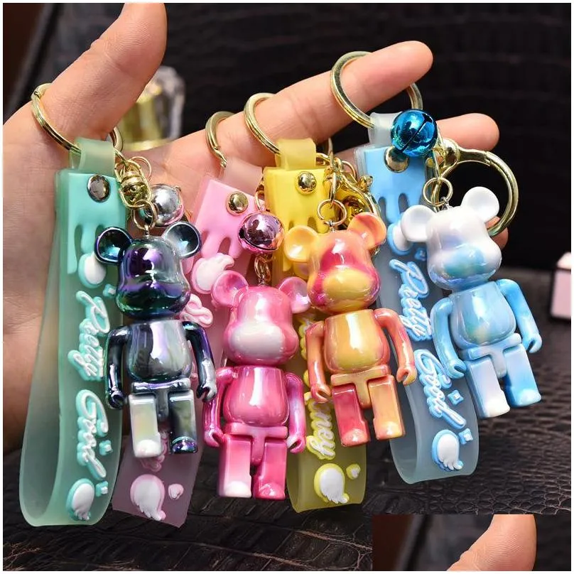 cartoon acrylic threedimensional violent bear toy keychain with color lanyard cute twocolor gloomy bear car key chain bag ornament 