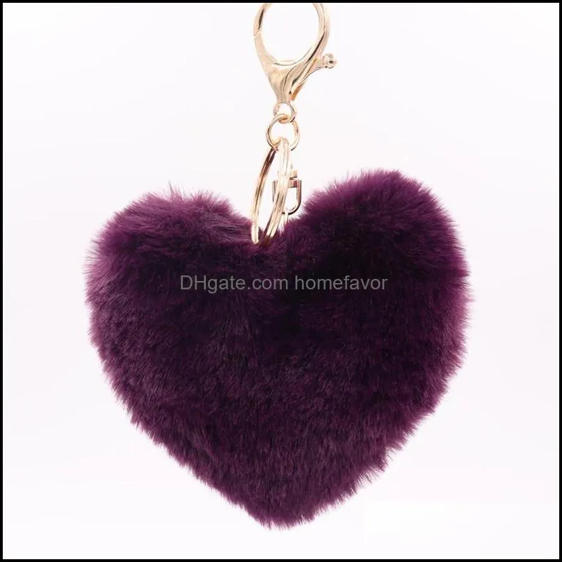 lovely heart keychains womens pom poms faux rex rabbit fur ball key chains girl bag hang car key ring pendant party gift 10pcs