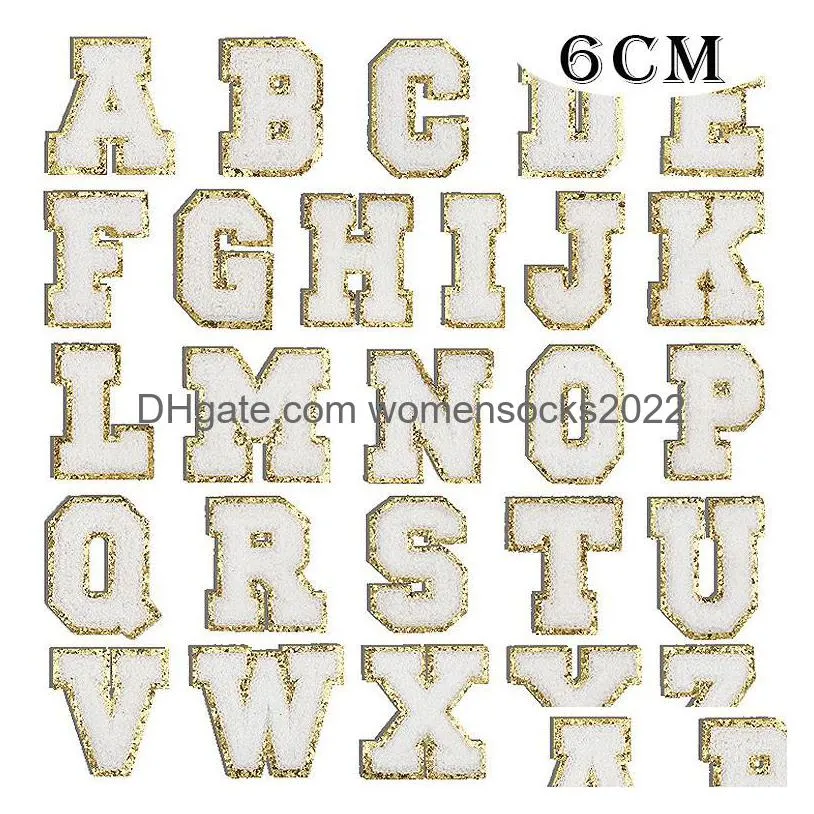 notions 6cm letter az iron on repaires appliques sewing clothing badges with glitters border for jackets shirts hats bags