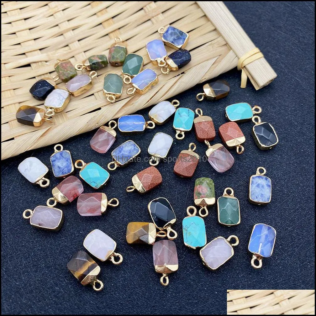 8x15mm gold edge natural crystal rectangle stone charms rose quartz pendants trendy for jewelry making sports2010