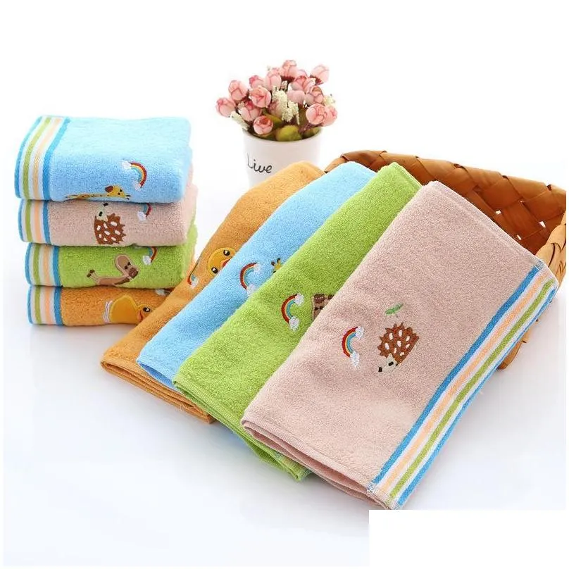 towel 4pcs/lot kid baby pure cotton cartoons soft strong water absorption nonshedding wash household infants care bath supplies