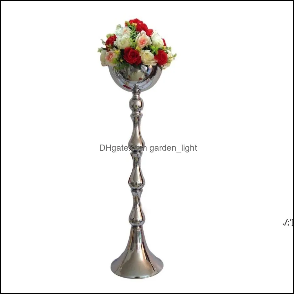 10pcs/lot 95 cm flower vase silver metal flower rack wedding table centerpiece event road lead for party home decoration seaway