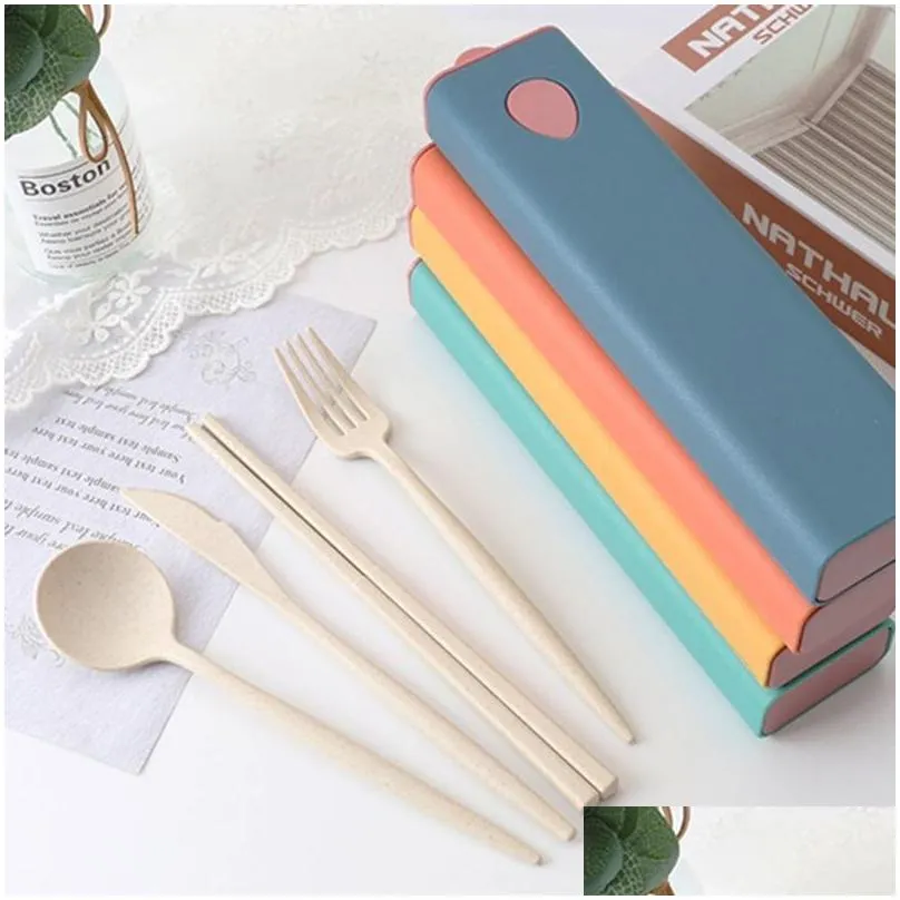 dinnerware sets travel tableware set camping portable cutlery fork chopstick spoon creative wheat knife chopsticks