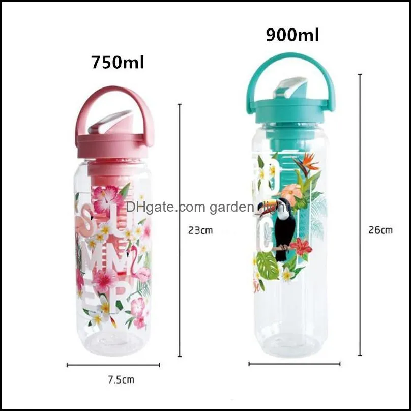 water bottles 750ml/900ml fruit juice infuser bottle plastic portable for sport drinking