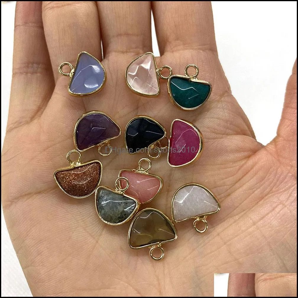 13x14mm gold edge natural crystal semicircle stone charms rose quartz pendants trendy for jewelry making sports2010