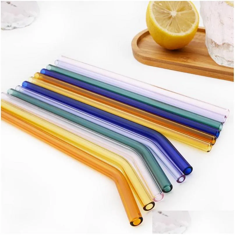 drinking straws 10 piece handmade glass straw with 2pcs cleaning brush reusable eco friendly household straight bent bar accessories