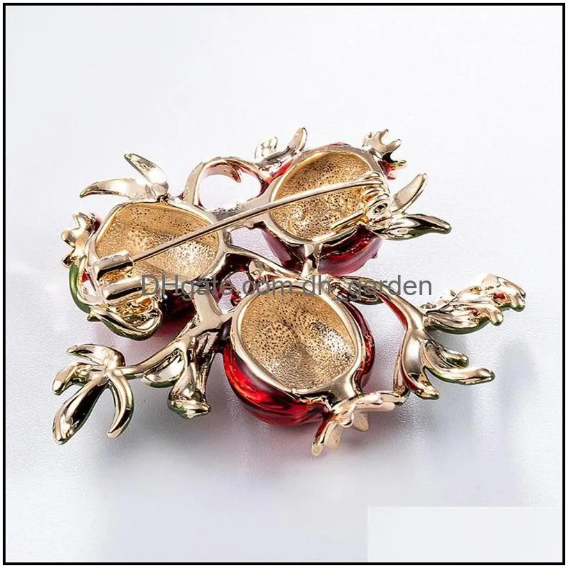 trendy enamel fruit shape red pomegranate brooch for women green leaf brooches suit lapel pin clothing scarf badges 607 z2