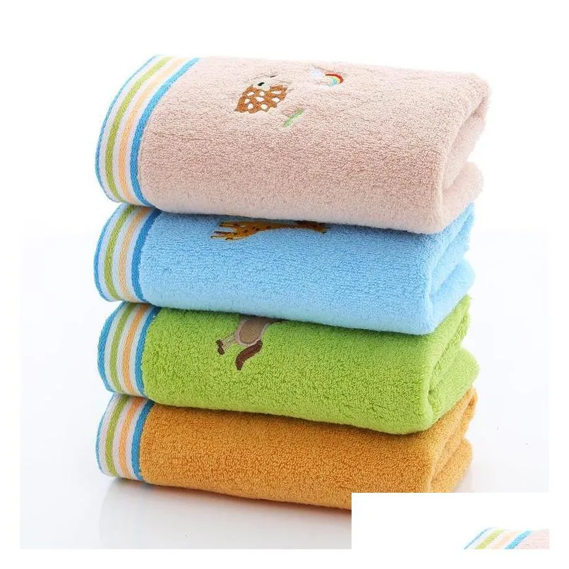 towel 4pcs/lot kid baby pure cotton cartoons soft strong water absorption nonshedding wash household infants care bath supplies