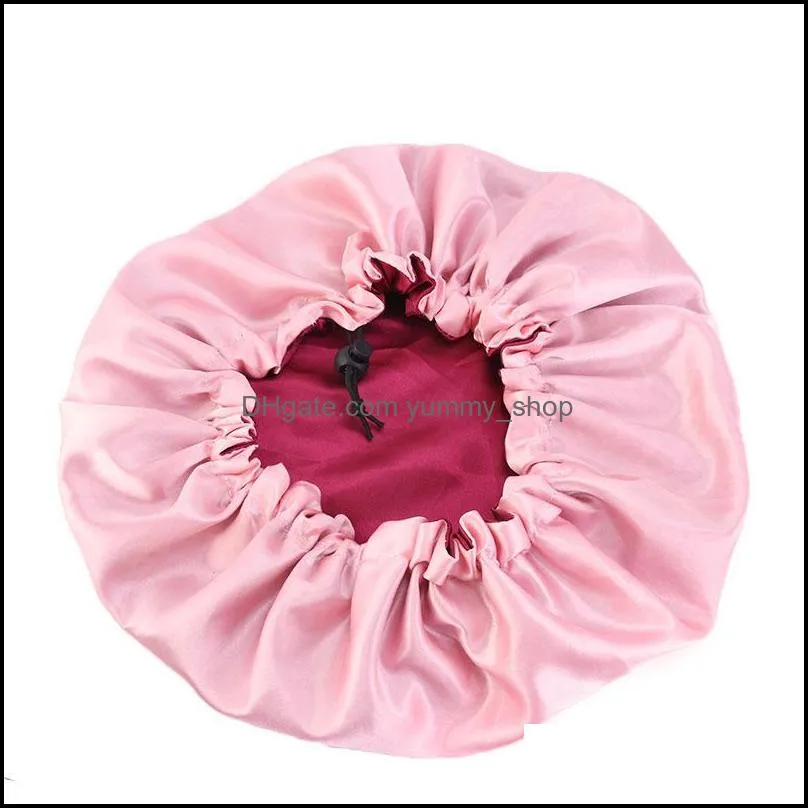 double layer satin solid color night hat women beanie sleeping caps bonnet hair care fashion accessories headwear