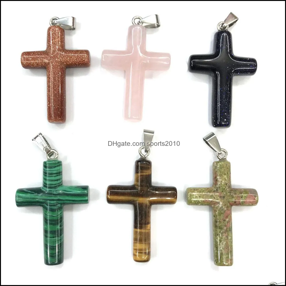 cross shape natural stone charms healing crystal turquoises rose quartz opal stones pendant 28x44mm sports2010