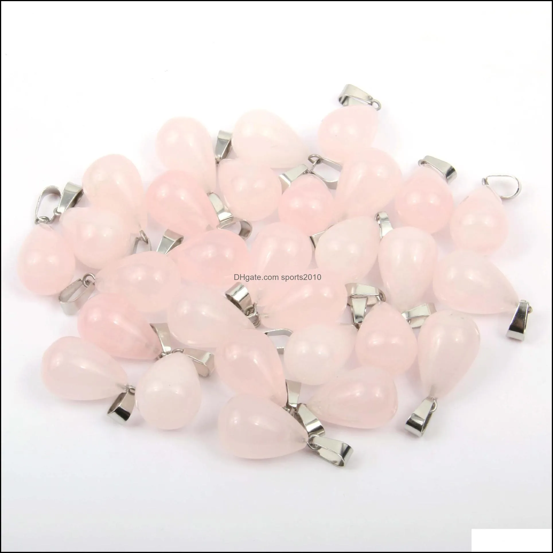 natural stone charms waterdrop pendant rose quartz healing reiki crystal diy necklace earrings women fashion jewelry finding 13x18mm sports2010