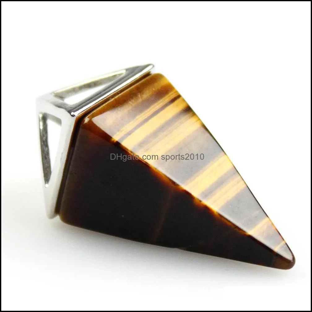 natural crystal square cone shape chakra stone pendulum charms rose quartz pendants for jewelry accessories diy making sports2010