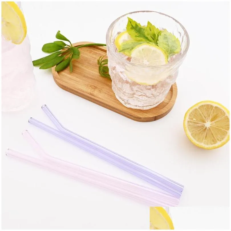 drinking straws 10 piece handmade glass straw with 2pcs cleaning brush reusable eco friendly household straight bent bar accessories