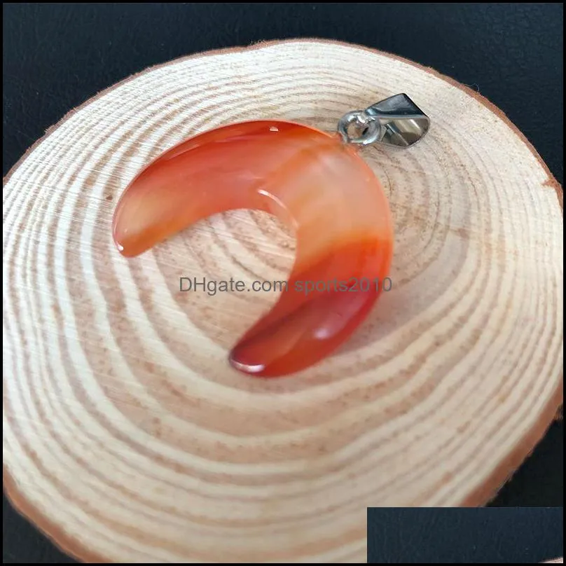 30mm natural stone crystal charms pendants ox horn crescent shape copper edging for necklace jewelry making diy gift women sports2010