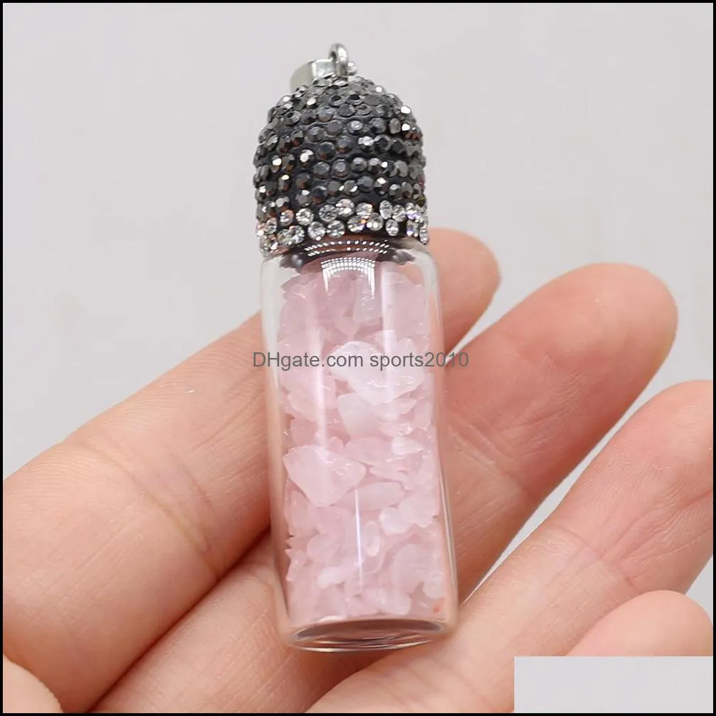 bottle reiki healing gravel green aventurine natural stone charms rose quartz crystal pendant diy necklace women fashion jewelry finding sports2010