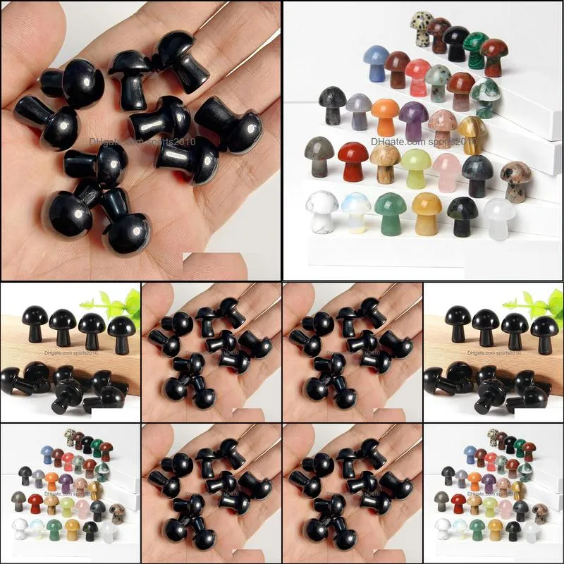 20mm black mini mushroom plant statue natural stone carving home decoration crystal polishing gem sports2010