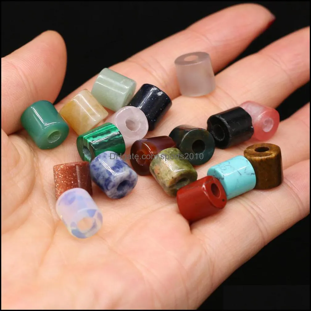 4mm big hole cylinder column stone chakra healing reiki charms pendant turquoise rose quartz crystal finding diy necklaces women jewelry sports2010