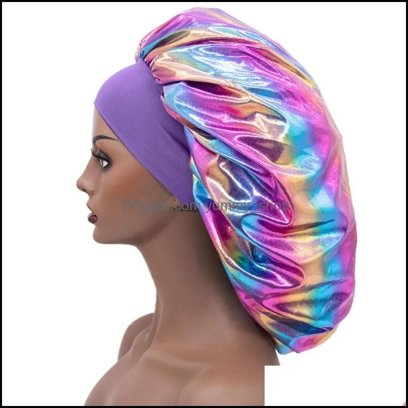 elastic satin bonnet bath hat women girl night beanie wide band headwrap sleeping caps turban fashion accessories