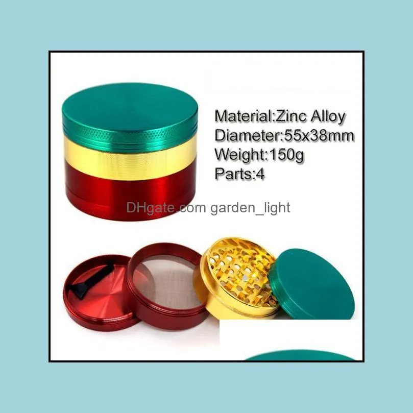 alloy tobacco smoking herb grinder colorful 4 parts smoking filter grinder accessores 55x38mm xmas gifts ysy302l