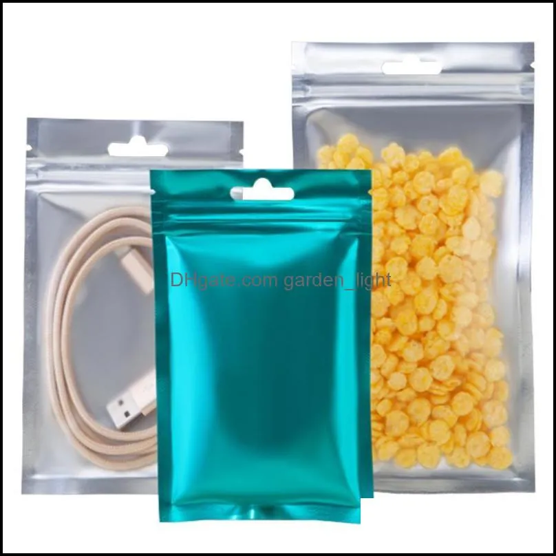 storage bags 100pcs blue aluminum foil clear bag tear notch hang hole waterproof biscuits candy reusable packaging pouches