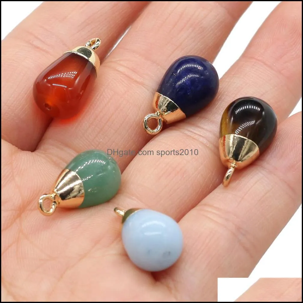 delicate waterdrop natural stone chakra charms teardrop shape pendant rose quartz healing reiki crystal 10x18mm sports2010