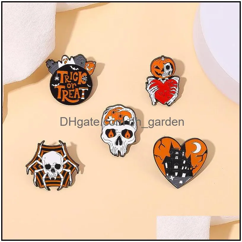 halloween enamel brooch pins skeleton spooky pumpkin brooches badge gothic jewelry 1469 e3