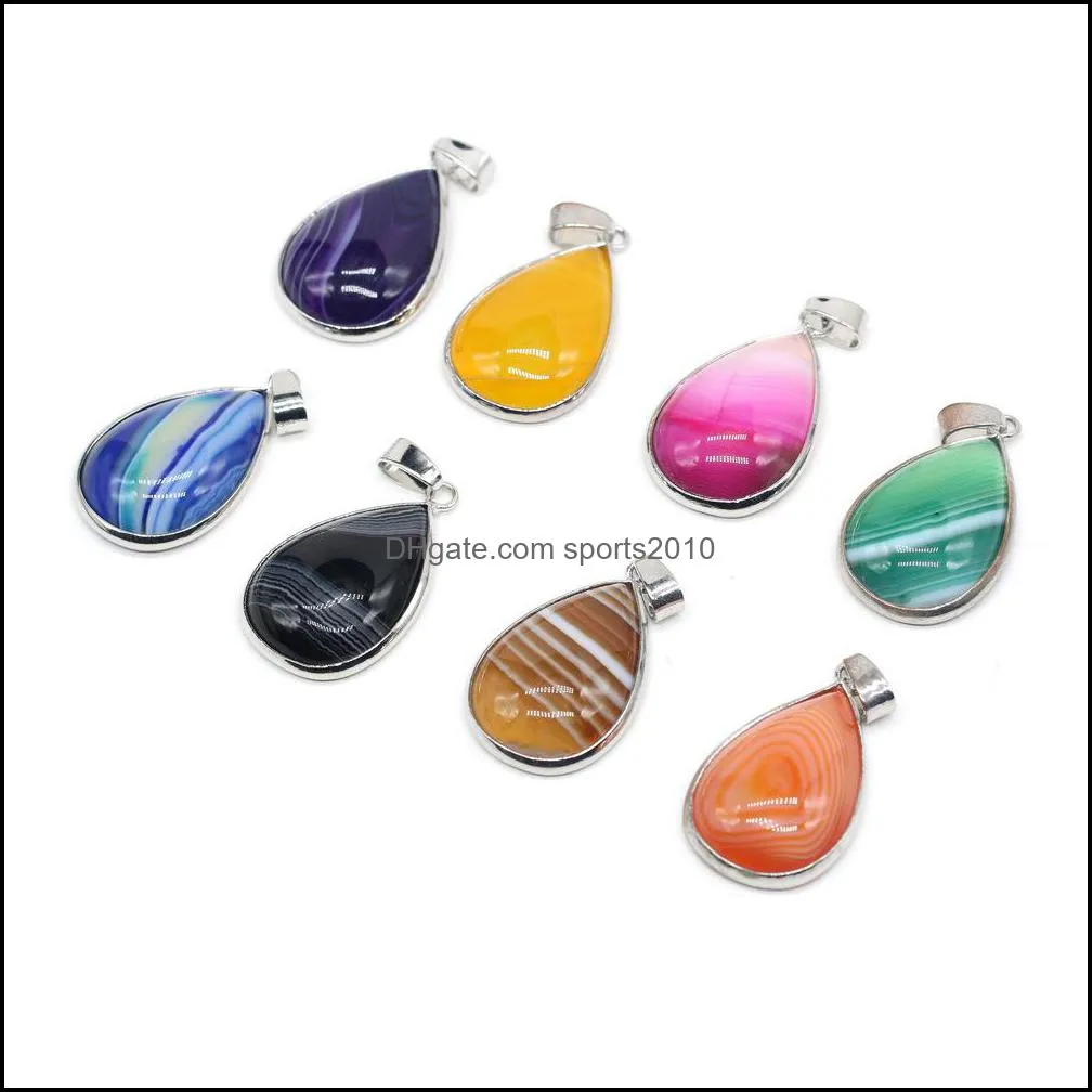 fashion stripe agate stone charms waterdrop silver color edged pendant diy for bracelet necklace earrings jewelry making 20x30mm sports2010