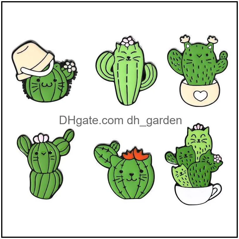 customized cartoon originality kitty brooch cactus green plant modelling  bag versatile trend brooches badge enamel pin 1057 d3