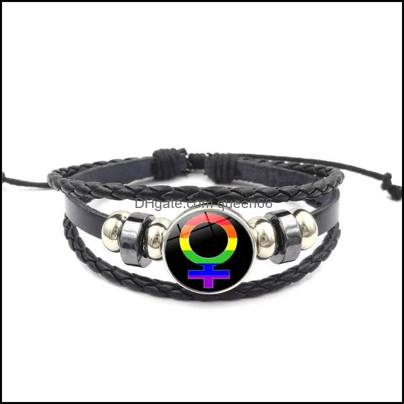 rainbow sign lgbt bracelet 18mm ginger snap button charm for men gay women lesbian leather rope bracelet fashion jewelry gift