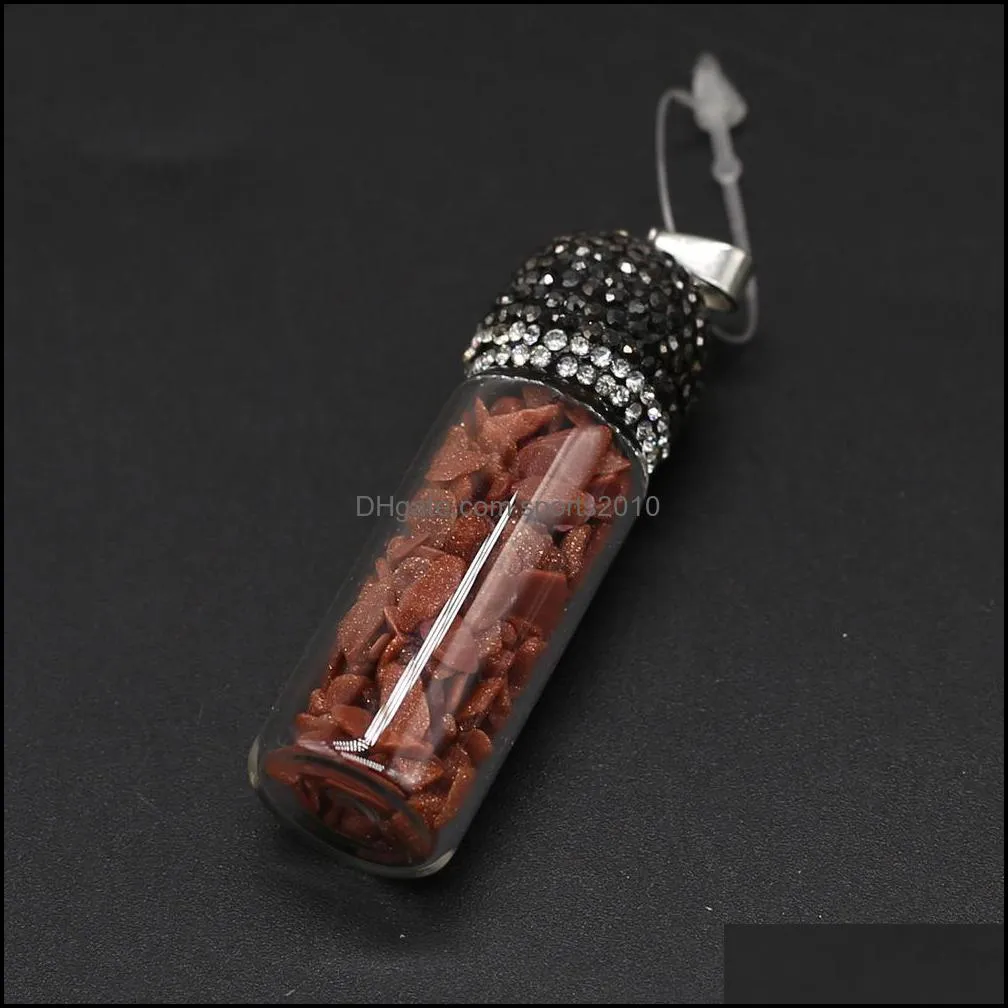 bottle reiki healing gravel green aventurine natural stone charms rose quartz crystal pendant diy necklace women fashion jewelry finding sports2010