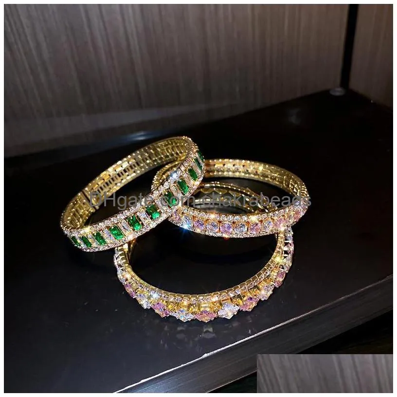 geometric zircon bracelet cuff bangles for women pink green crystal charm bracelets weddings party jewelry 431 d3