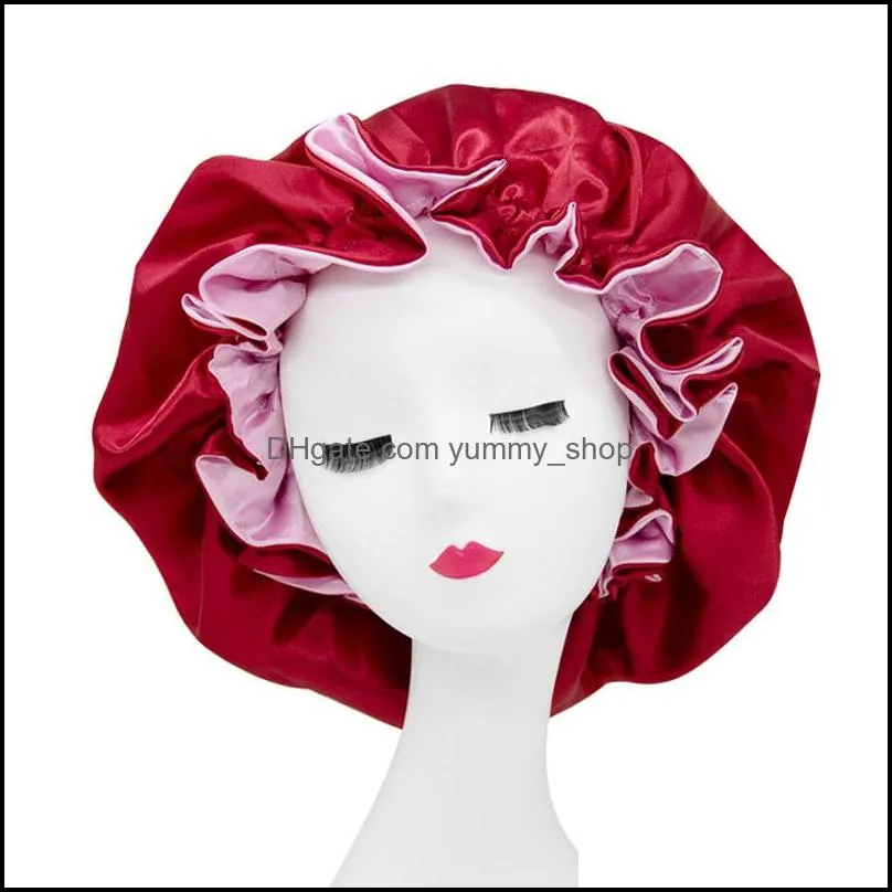 8 colors satin bonnet large night hat double side wear women head cover sleep caps headwear