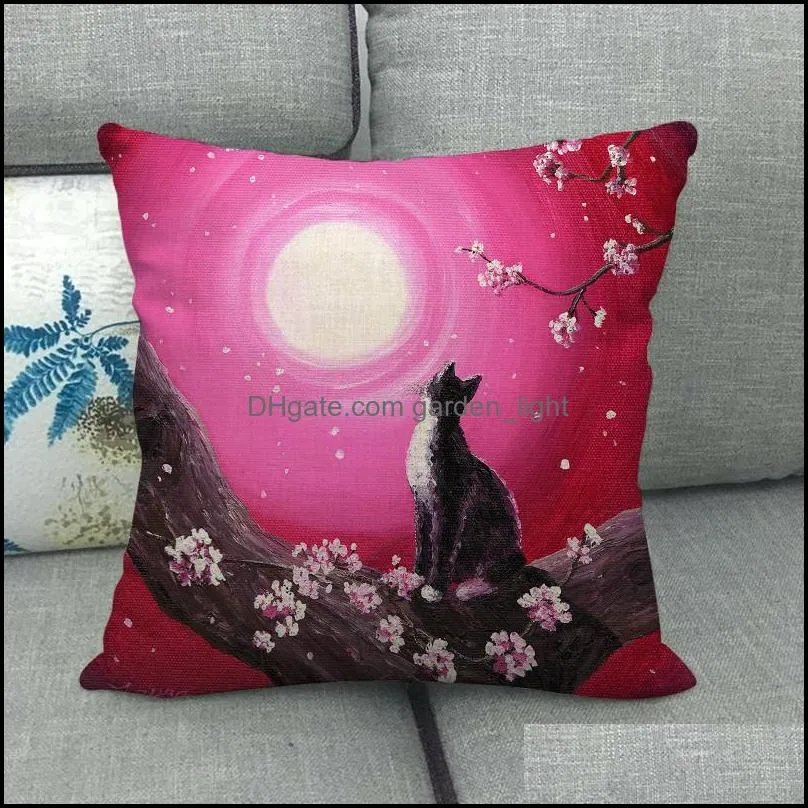 cherry blossoms printing pillow case lovely cat pattern flax fashion cushions cases home decoration pattern 4 2jw j2