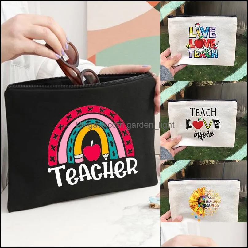 storage bags teacher love inspire print lady cosmetic travel makeup case female toiletries pouch school pencil bag gifts
