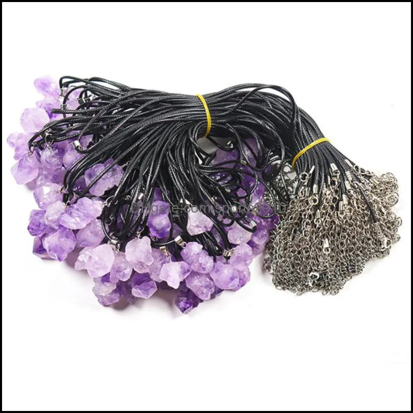 trendy natural amethysts energy healing stone pendant necklace rope necklace women jewelry factory sports2010