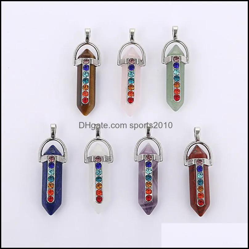 7 chakra natural stone charm rose quartz crystal pendants chakras gem stone fit earrings necklace making assorted sports2010