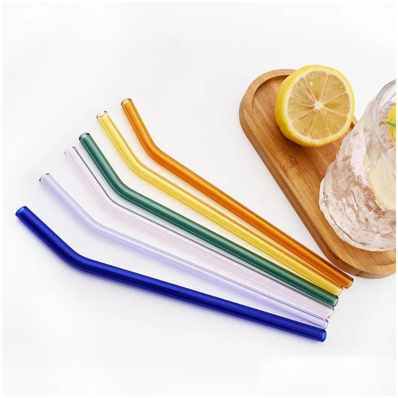 drinking straws 10 piece handmade glass straw with 2pcs cleaning brush reusable eco friendly household straight bent bar accessories