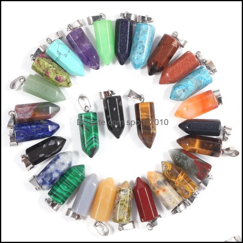9x22mm charms assorted natural stone pendants point charms hexagonal pillar agate stones pendant for jewelry making sports2010