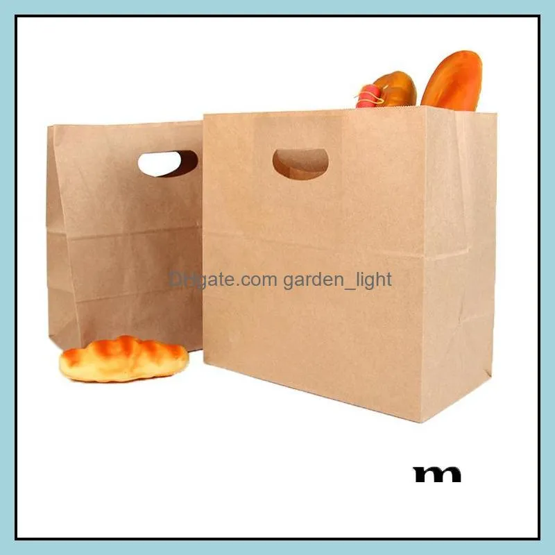 28cmx28cm 28x28 cm biodegradable ecofriendly food grade packaging tote handle brown die cut baguette kraft paper bread bag pae12380