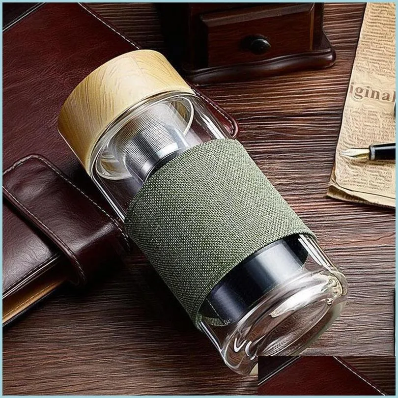 400ml glass water bottle with tea infuser european style strainer heat resistant travel car office drinking bottles teacups