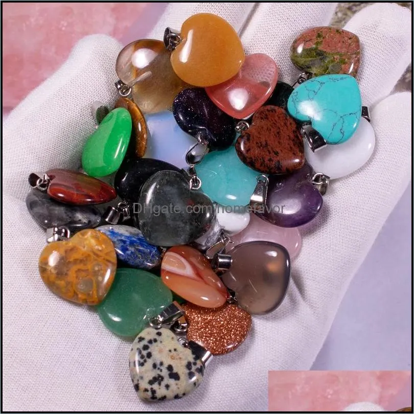 assorted heart shape natural stone charms pendants for jewelry making 20mm size gemstone pendant fit bracelets and necklace