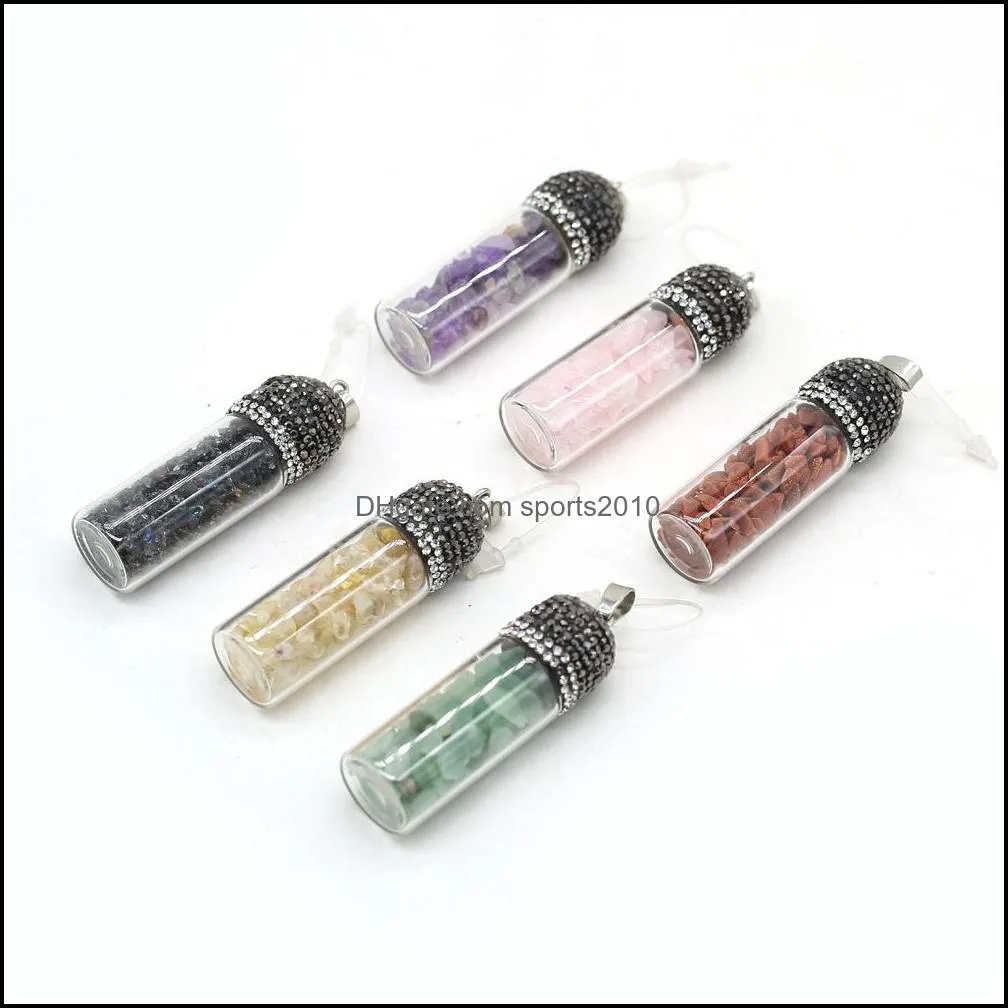 bottle reiki healing gravel green aventurine natural stone charms rose quartz crystal pendant diy necklace women fashion jewelry finding sports2010