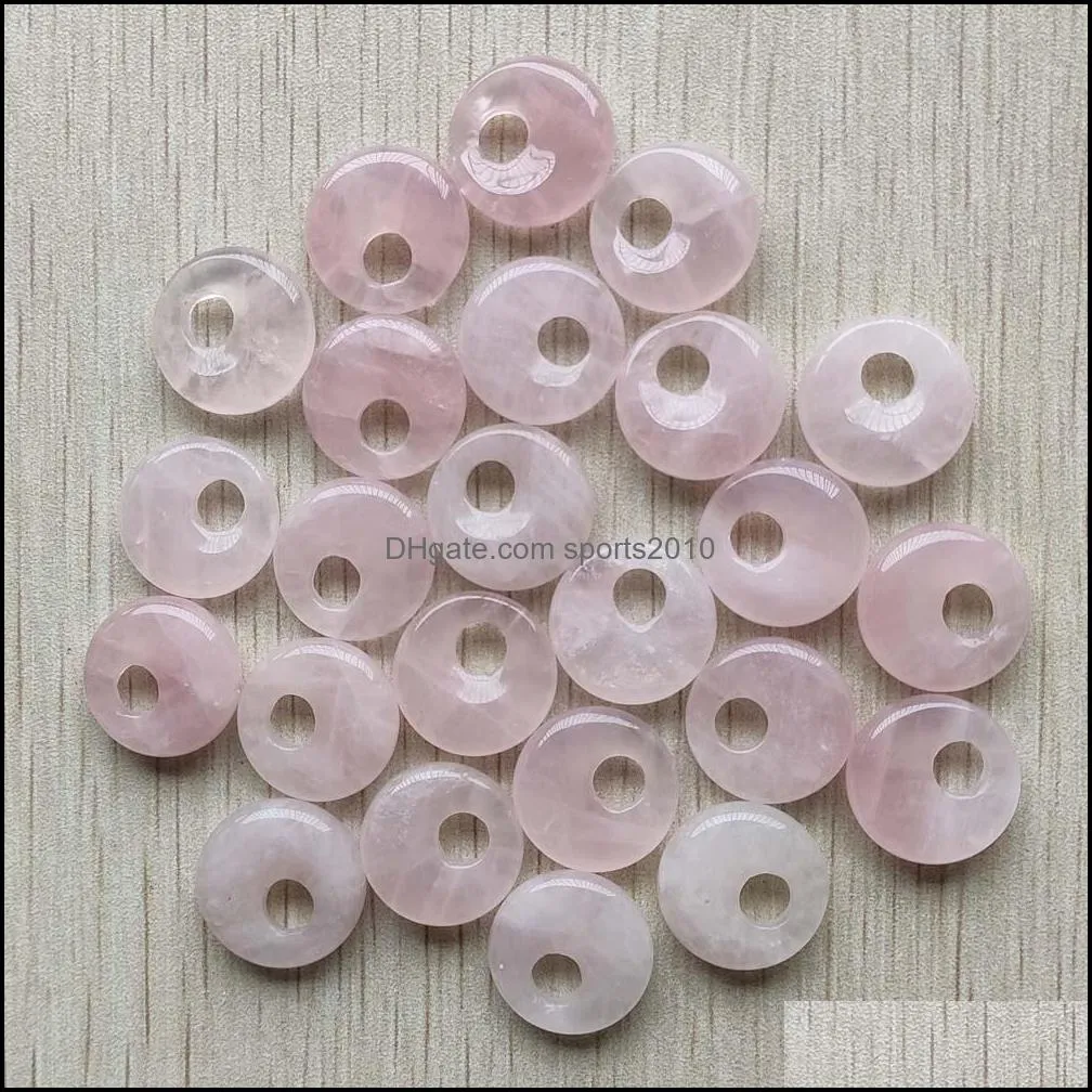 natural rose quartz stone charms pink gogo donut pendant beads 18mm for jewelry making sports2010