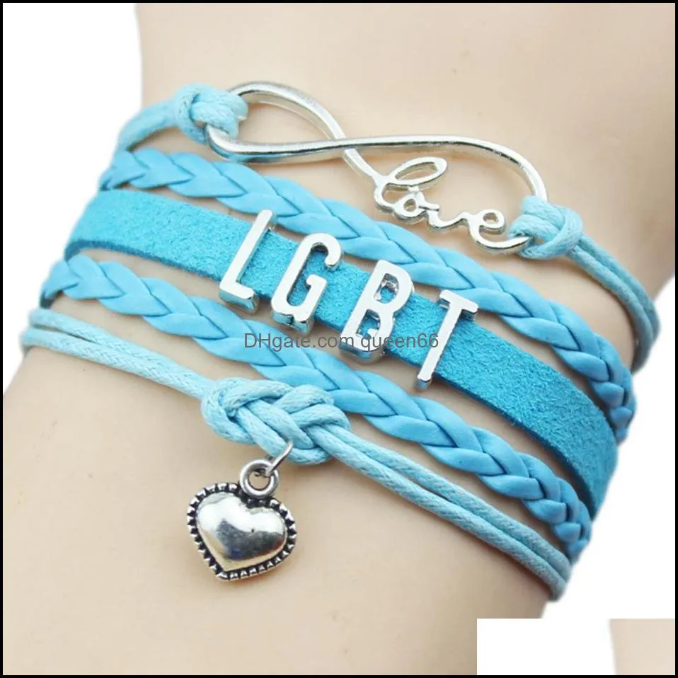 new lgbt gay pride charm bracelets for women men rainbow sign multilayer leather wrap bangle fashion friendship diy jewelry gift