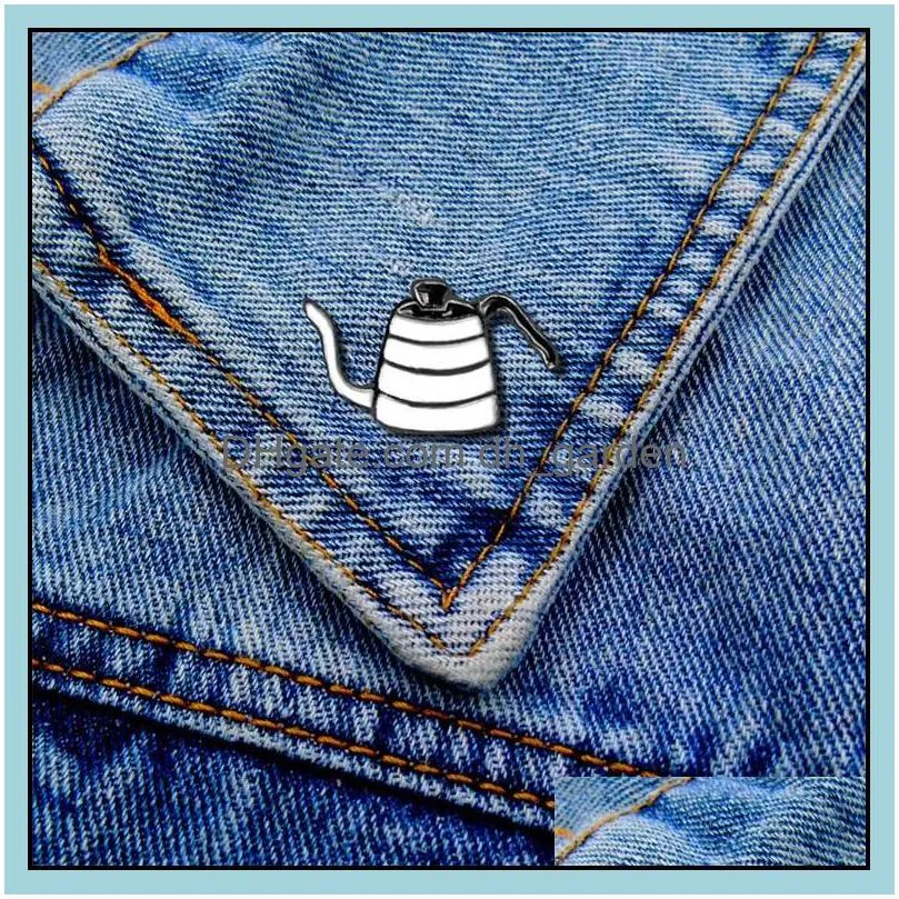 customized coffee pot hard enamel brooches cartoon cute fashion creative  shirt badge for women men jewelry metal polo collar enamel pin 6029